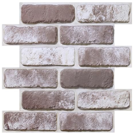 Commomy 3D Wandpaneele Selbstklebend, 10 Stück, 30 x 30 cm | Wandverkleidung Steinoptik Wasserdicht Dickere PVC Wandfliesen Ziegelstein für Wohnzimmer Schlafzimmer Küche, Weiß Grauen