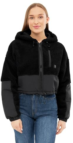 Johnny Urban Giacca in Pile Teddy Corta Donna e Uomo Nero - Carey - Giacca Invernale Sherpa Unisex per l'Autunno e l'Inverno - Giubbotto Teddy con Cappuccio - Felpa Calda con Zip