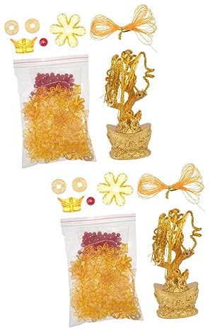 ABOOFAN 2 Juegos Vaca Lechera Planta De Árbol De Dinero Rosario Decoración De Escultura Decoración De Salón y Complementos Perlas a Granel Kit para Hacer Collares Bonsái Golden El Plastico