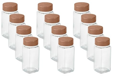 WENKO Gewürzstreuer Mod. Anni Glas-Gewürzstreuer 12er Set mit FSC Bambus Deckel für nachhaltige Küche 0,12 l 4,5 x 10,5 x 4,5 cm Transparent Braun