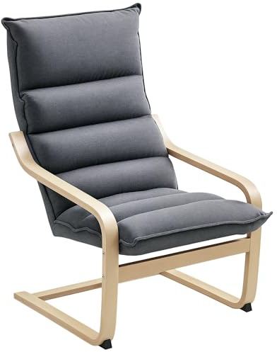 HOMCOM Poltrona a Dondolo Moderna con Braccioli in Legno, Sedia Imbottita da Salotto e Camera con Cuscini Spessi in Velluto, 67x83x105 cm, Grigio