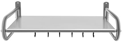 Wulimasun Microwave Shelf,Microwave Oven Rack Wall Mounted Kitchen Shelf Counter Storage Stainless Steel with 6 Hooks 53 * 38 * 18cm,for Kitchen, Living Room, Study, Balcony