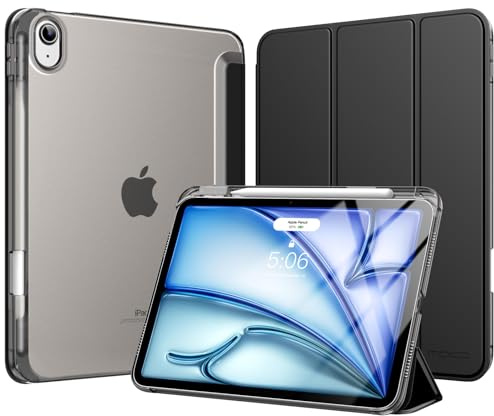 MoKo Hülle für iPad Air 11 Zoll (M4/M3/M2) 2026/2025/2024 mit Stifthalter | Für iPad Air 5./4. Gen 10,9 Zoll Hülle 2022/2020, Leicht Trifold Schutzhülle mit Hart PC Transluzenter Rückseite, Schwarz