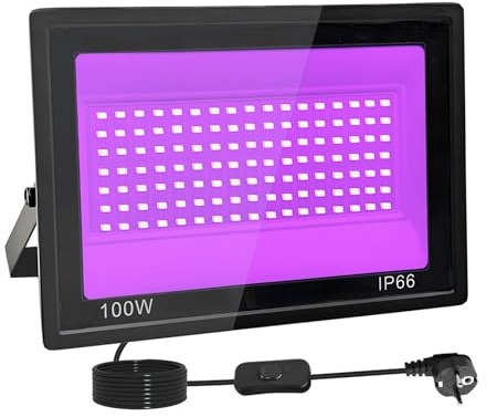 LED Schwarzlicht Strahler, IP66 UV Schwarzlicht Fluter, 395-400nm LED UV Strahler, UV Licht mit Schalter für Halloween Dekorationen, Party Deko, Weihnachten, Neon Glühparty, Körperbemalung