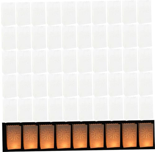 Paper Lanterns, 50pcs Fire-Retardant Candle Luminary Bags, Sun-shape Hollow-out Tangled Lanterns, Reusable Paper for Outside, Wedding, Halloween, Thanksgiving, Christmas