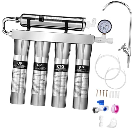 SOPOTUTU Purificatore D'acqua in Acciaio Inossidabile per Uso Domestico Dispositivo di Filtrazione Ultrafiltrazione a 5 Stadi, Installazione Versatile e Facile per Acqua Potabile Pulita