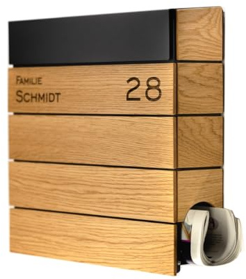 Briefkasten Holz aus Eiche – Moderner Holzbriefkasten, personalisierbar, Wandmontage, Briefkasten mit Gravur