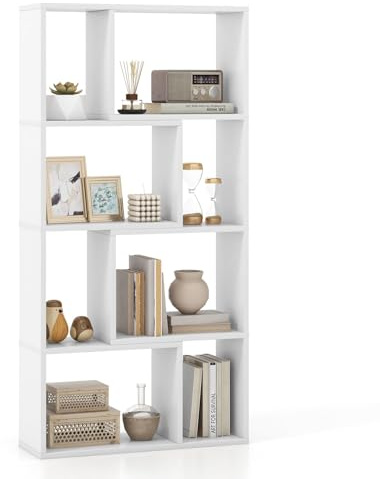 FANTASK Bücherregal mit 4 Ebenen, 60 x 20 x 120 cm, Standregal mit 8 Fächern, Würfelregal, Regal, Büroregal für Wohnzimmer, Schlafzimmer (Weiß)