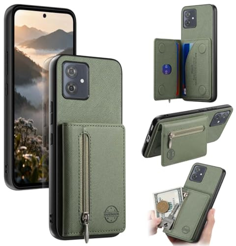 LIAOCY Cartera Funda para Motorola Moto G54, Carcasa de TPU Bloqueo RFID y Tarjetero con Cierre Magnético, Funda Anticaídas con Soporte, Green.