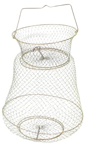 FOMIYES Cestino da Pesca Pieghevole in Filo di Ferro Diametro 35 CM Manico Rete in Metallo per Granchi e Aragoste Accessorio Portatile per Attività All’Aperto e Pescatori