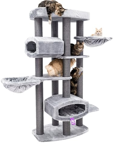 Petrebels Kratzbaum XXL Drive 195 cm hoch, Design Maine Coon Kratzbaum für große Katzen, Farbe Grau