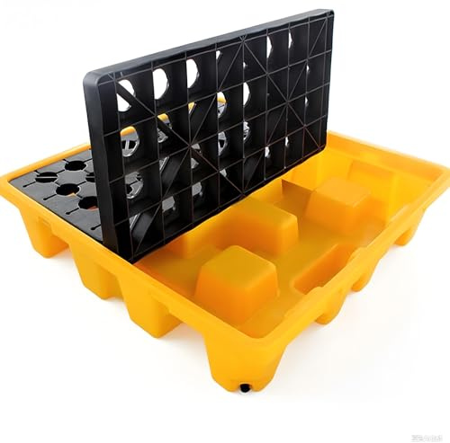 Vassoio di contenimento delle fuoriuscite di olio con tasche di scarico e mobilità del carrello elevatore – Soluzione ideale per riporre in garage per una gestione sicura dei liquidi e la pulizia