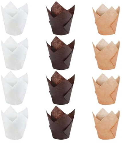 Toyvian Pirottini per Muffin a Tulipano 300 Pezzi in Carta Resistente All’olio, Involucro per Torte Ecologico e Biodegradabile, Adatti per Dolci, Cupcake e Cottura in Forno