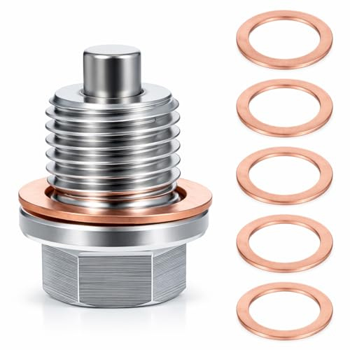Fyntave Magnetische Ölablassschraube 5 Stück Kupferdichtringe 1 Schraube M14 x 20 x 1,5 Ölablassschraube Dichtung Metrische Metall Flache Dichtringe Magnetische Dichtung Ölwannenablassmutter