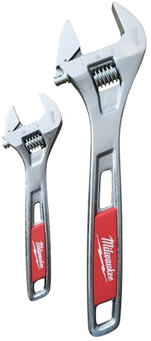 Milwaukee 4932499519 - Juego de 2 llaves ajustables profesionales (150 mm y 250 mm, mandíbulas paralelas, cabeza fina, acabado cromado antioxidante,