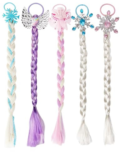 5 pezzi Trecce Finte Extension Capelli, Ciocche di Capelli Colorate con Elastico, 42cm, per Feste, Cosplay, Halloween