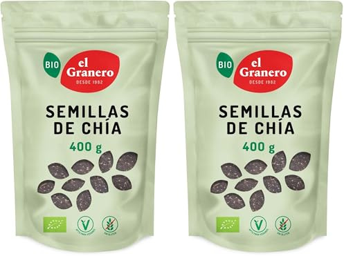 El Granero Integral - Semillas de Chía BIO - 400 g - Fuente de Proteínas y Ácidos Grasos Omega-3 - Ricas en Fibra, Minerales y Antioxidantes - Aptas para Veganos (Paquete de 2)