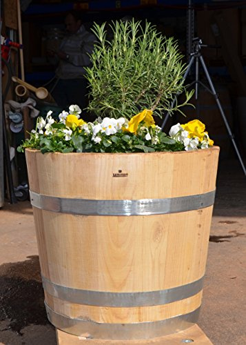Temesso Blumentopf, Blumenkübel aus Kastanien-Holz - Fass, Holzfass als Pflanzkübel - Weinfass, Bottich, Holzkübel (D30 bis D60) mit Schlaufen (D40 H35 mit Schlaufen)