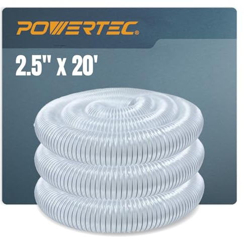 POWERTEC 2-1/2 x 20' Dust Collection Hose, 2.5 Inch Flexible PVC Dust Collector Hose for Table Saw, Band Saw, Router Table, Belt Sander, Woodworking & Garage, Wood Shop Dust Collection System (70144)