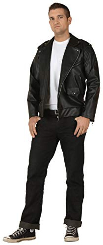 Grease Adult T-Birds Embroidered Jacket Costume Mens, Black 50's Pleather Biker Jacket Medium