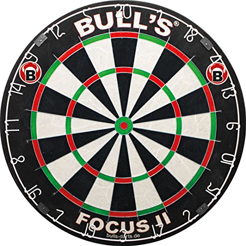 Bull's Focus II Bristle Dartboard/Dartscheibe, Black/White/Red/Green, 45,5 cm, 68006