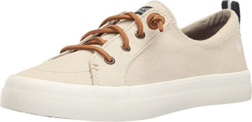 Sperry Womens Crest Vibe Linen Sneaker, Oat, 9