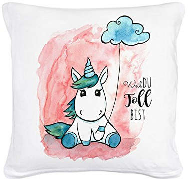 ilka parey wandtattoo-welt® Kissen Dekokissen Dekorationskissen Couchkissen Kuschelkissen Einhornkissen Einhorn Kissen Einhorn mit Wolke und Spruch Weil du toll bist inklusive Füllung ks26