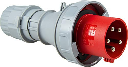 as - Schwabe CEE Stecker 400V/63A/5-polig - Starkstrom Stecker mit Schraubkontakt für Leistungsanschluss - Stromstecker Schlagfest - Wassergeschützt IP67 - Rot/Grau, 60423