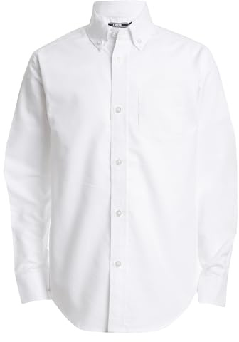Izod boys Long Sleeve Solid Button-Down Oxford Shirt,White,7