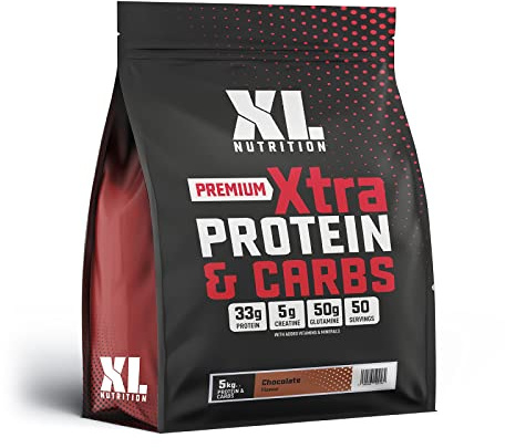 XL Nutrition Protein & Carbs | with Added Vitamins, Minerals and creatine | Meal Replacement Shake by XL Nutrition | 50 Servings, 5kg (Chocolate)