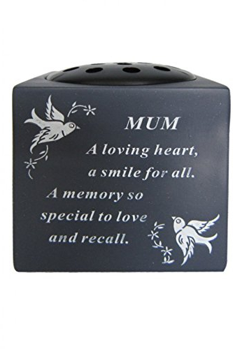 Mum Slate Grey Memorial Flower Vase – Dove & Diamante Detail Grave Plaque Tribute