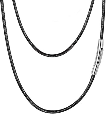 PROSTEEL Collier Homme Simili Cuir Acier 41cm Chaîne Cordon Tressé Noir 2mm avec Fermoir Acier Inoxydable
