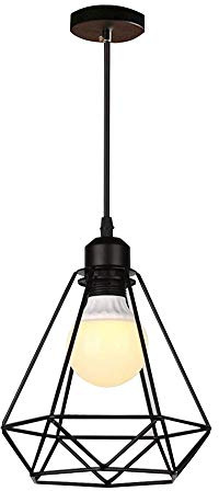 Lámpara Colgante Industrial Jaula Metal Negro E27 Lámpara Techo Ajustable | Hierro negro mate | Ideal para islas cocina, comedores, pasillos & bares | Compatible con bombillas E27 | Cable ajustable 1m