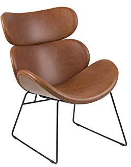 AC Design Furniture Carlee moderner Relaxsessel, Brauner Loungesessel fürs Wohnzimmer, Kunstleder, Brauner Sessel, Vintage Cognac/Schwarzes Metallgestell, 1 Stk, 13.8