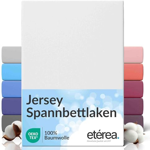 etérea Comfort Jersey Påslakan 100x200cm - 120x200 Oekotex Made in Green - 100% bomull, jersey, monterat lakan upp till 25 cm högt - lakan 100x200-120x200 cm Vit