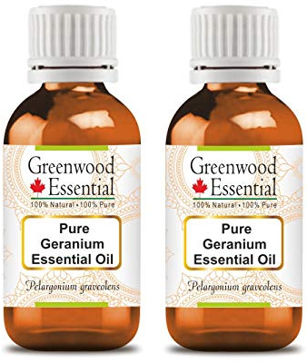 Greenwood Essential Huile essentielle de géranium naturelle (Pelargonium graveolens) distillée à la vapeur 100 ml x 2 (6,76 oz)