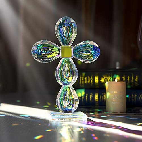 QFkris Traditionelle Kreuz-Figur, Kristall, stehend, 20,3 cm hoch, Glas, (bunt) | 21,6 cm Glaskreuz stehend Handwerk für Tisch, Geschenk für Frauen