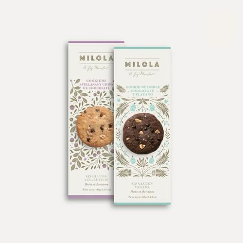 Pack Choco Lovers - Pack de 6 estuches: 3 cajas de Avellana y Chips de Chocolate de 140 gr. cada una , y 3 de Doble Chocolate y Plátano (Vegana) de 160 gr cada una. Cada caja contiene 9 unidades.
