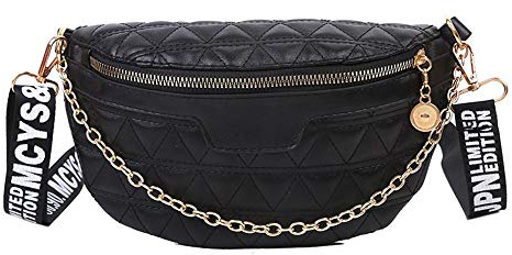 Anze Damen gesteppte Leder Hüfttaschen Mode Gürteltasche Brusttasche Bauchtasche Crossbody Schultertasche Geldbörse mit Kette