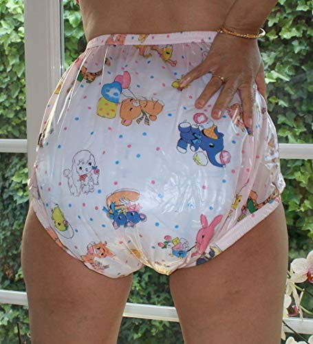 PVC Adult Baby Inkontinenz Windelhose Gummihose rosa kindermotiv gary (2XS)