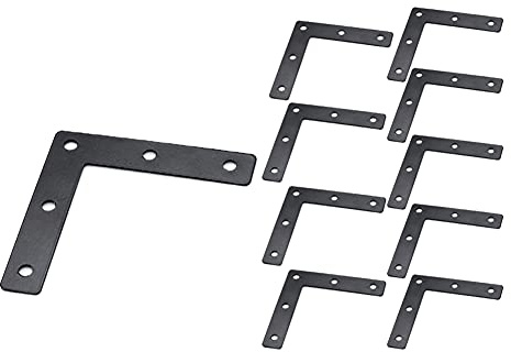 KAIISSA Flache L-Eckwinkel, 10 Stück, 80 x 80 mm, Metall, rechtwinklige Eckstrebe, Reparaturplatte, Möbelbefestigung, Verbindungsstück für Holzregal, Schrank, Tisch, Stuhl (L Form)