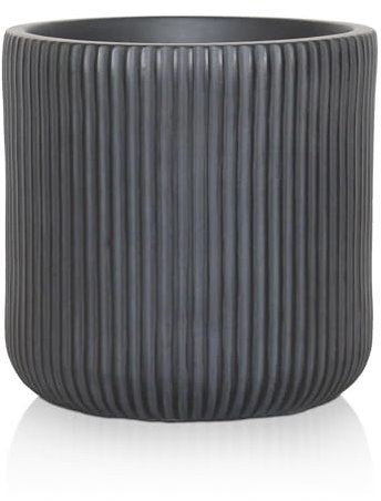 IDEALIST 30cm Planter | Ribbed Black Reinforced Stone Outdoor Plant Pot with Drainage Holes D30 H30.5 cm, with Inner Top D26 cm, 15 litres