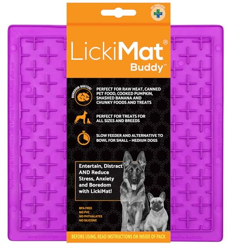 LickiMat Classic Buddy, Dog Feeding Mat for Boredom and Anxiety Relief, Ideal for Food, Treats, Yoghurt or Peanut Butter, Lick Mats, Fun Alternative to a Slow Feeder Bowl, Purple