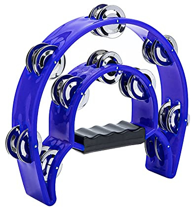 Musfunny Half Moon Tambourines for Adults: Hand Tambourine Cutaway with Double Row Jingles Bell - Hand Held Percussion Musical Instrument for Church Party Singers Bands Music Education