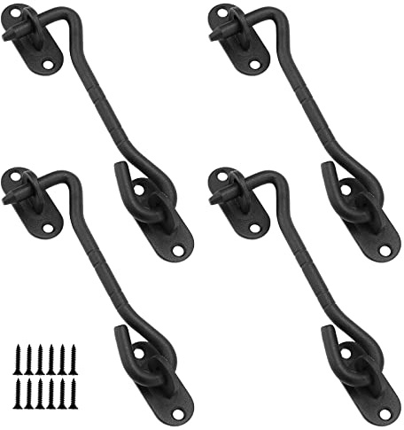 MANCHAP 4 Stück 100 mm schwarz Kabinenhaken, Edelstahl Sturmhaken mit öSe für Schuppen, Fenster, Schrauben inklusive