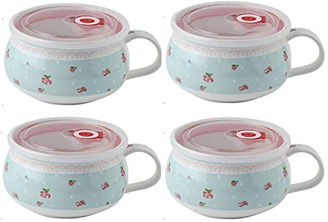 TAOKU Set von 4 Suppenschalen Suppenschalen mit Griffen - Instant Nudelschale - for Tortillasuppe, Haferflocken, Getreide, Hühnerkuchen, Rindfleischtopf, Chowder