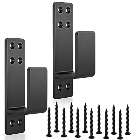 AMZFINE 2x4 Door Barricade Brackets Heavy Duty 2pcs Door Bar Holder Brackets for Home Security Black