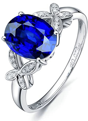 AMDXD Echt Gold, Verlobungsring Weißgold 18 Karat, Tansanit 2ct Hochzeitsring Eheringe Freundschaftsringe Schmetterling Frau Ringe mit Diamant Gr.57 (18.1)