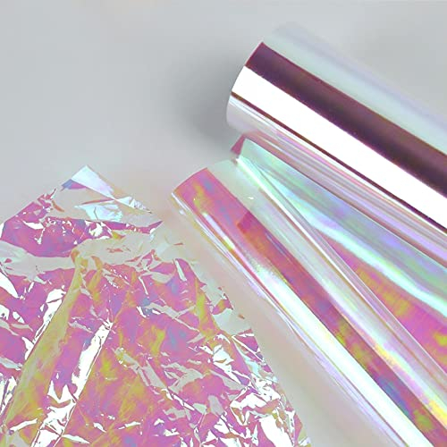THATSRAD 20 Blätter Holografische Folie Zellophanfolie Regenbogen Klares Cellophan 52 x 60cm Schillerndes Filmpapier Kristall Papier Transparentpapier für Blumenstrauß Süßigkeitenpaket 1.5 dmm
