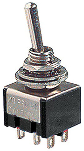 Deviatore bipolare a leva DPDT bipolare ON-OFF-ON con terminali a saldare, foro di montaggio diametro 6mm, 125V 6A